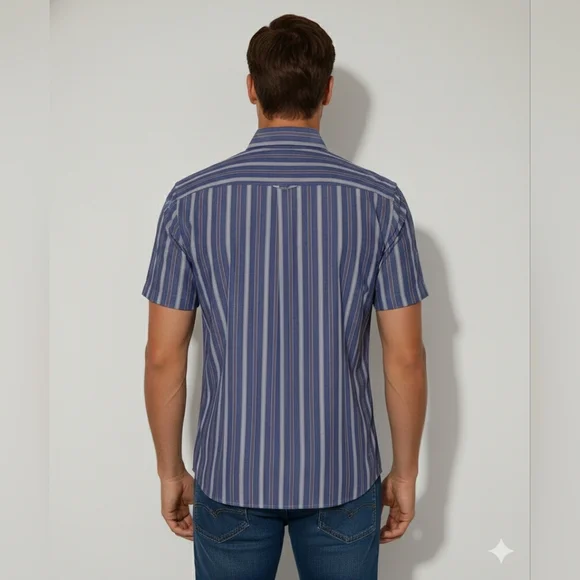 New Victory Men's NWT Blue Striped Short Sleeve Dress Shirt Shirt Size Small - Picture 7 of 9